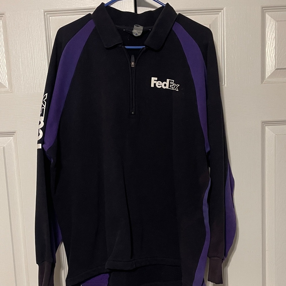FedEx Men's Black and Purple Zip-Up Sweatshirt
